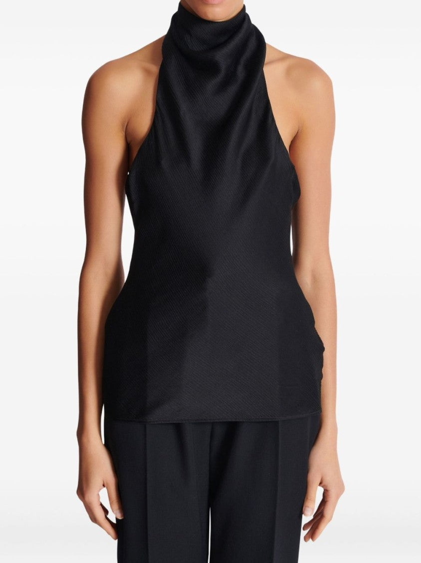 Balmain Black Backless Draped Detail Rear Top