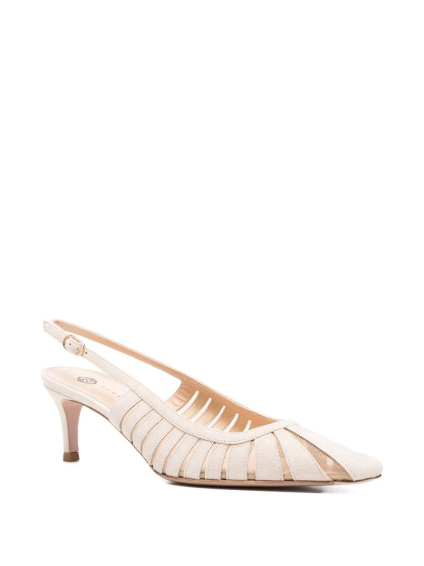 Roberto Festa Ivory Pointed Toe Buckle Slingback Heels