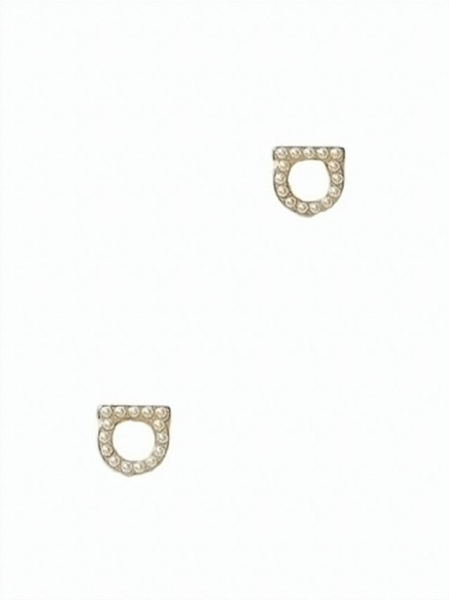 Salvatore Ferragamo Circular Gold-Tone Earrings With Shimmering Pearl Accents
