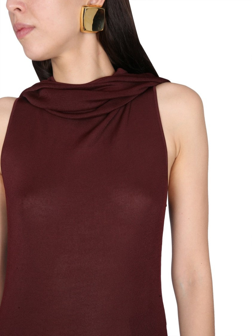 Saint Laurent Burgundy Hooded Maxi Dress