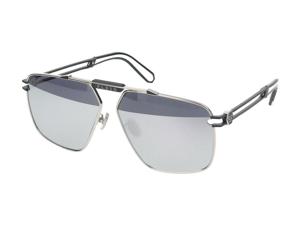 Philipp Plein Sunglasses Spp049m K07x Shiny Palladium W/Semi-Gloss Black