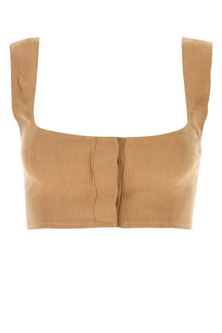 Le Kasha Camel Linen Jirja Crop-Top