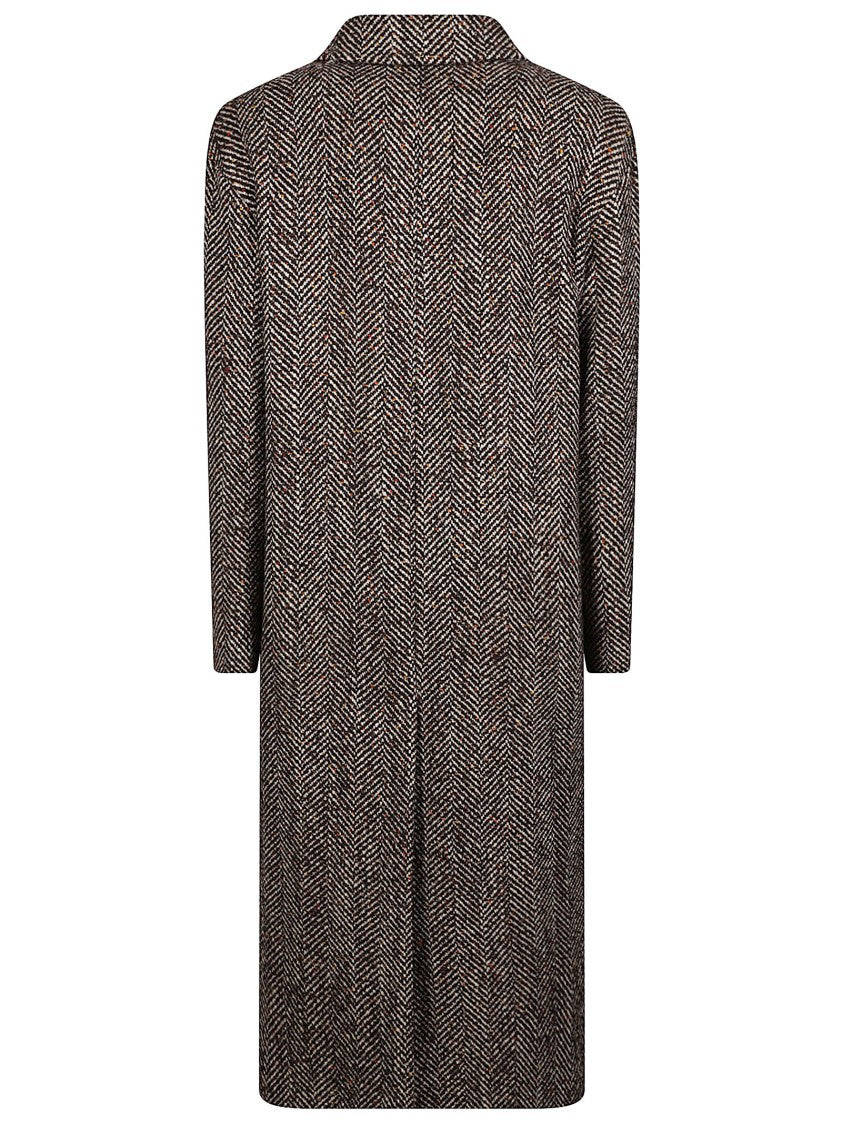 Tagliatore Herringbone Pattern Long Coat With Notched Lapel And Tailored Fit