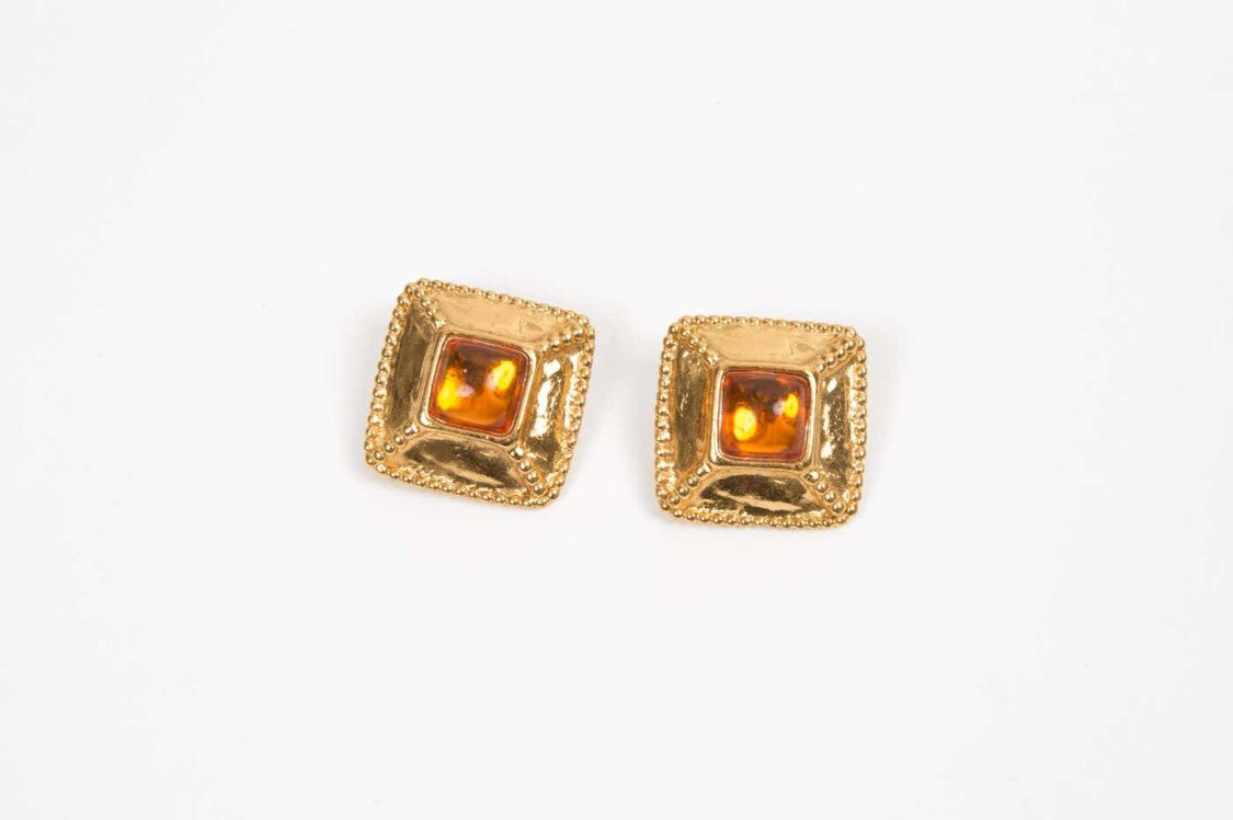 Saint Laurent Gold-Tone Square Clip-On Earrings