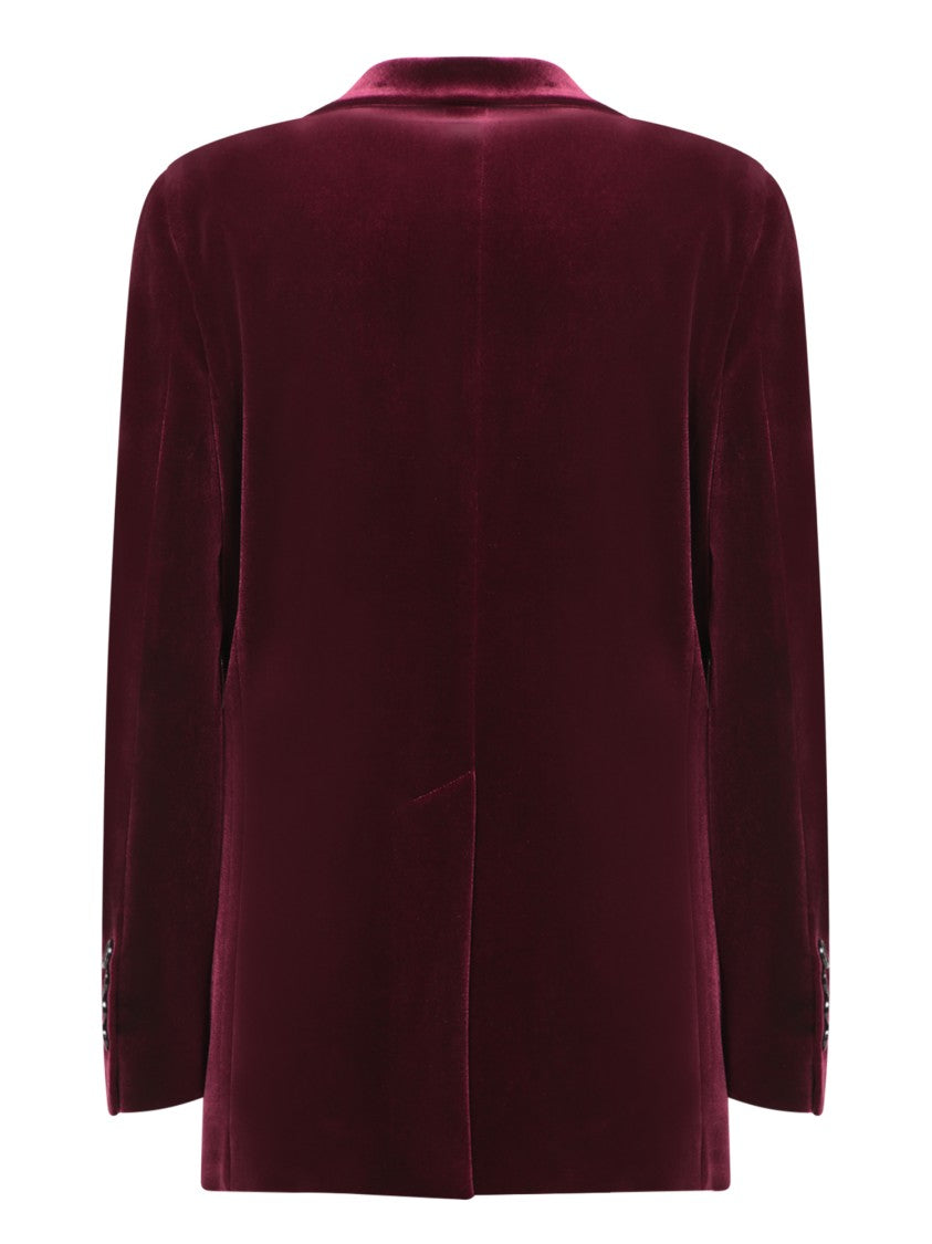 Blanca Vita Burgundy Double-Breasted Velvet Jacket