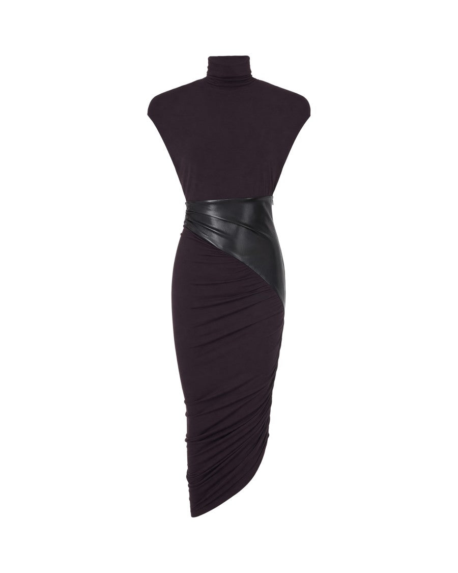 The Andamane Black Draped Synthetic Leather Viscose-Blend Midi Dress