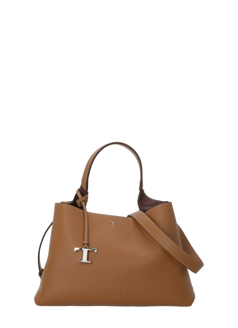Tod's Structured Pebbled Leather Shoulder Bag With Metal Accents