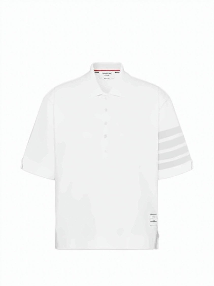 Thom Browne Short-Sleeved Polo Shirt With Classic Collar And Subtle Stripe