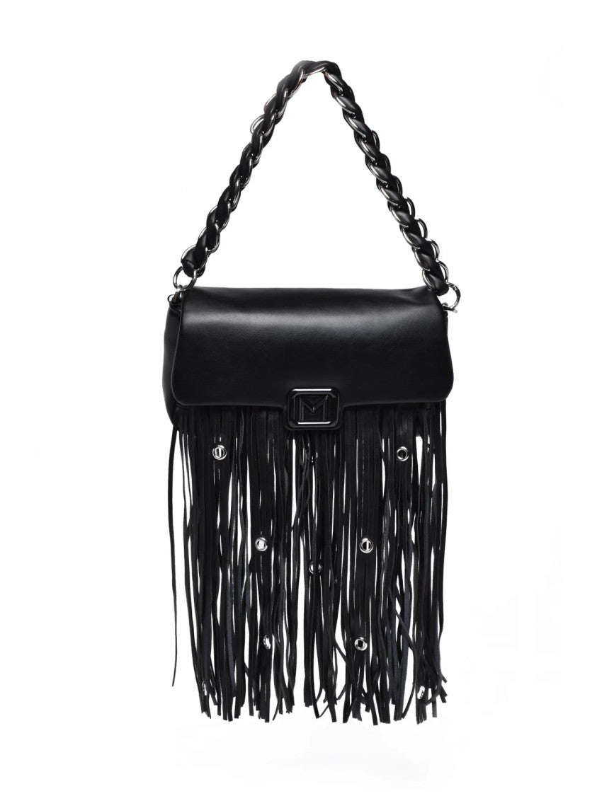 Marella Black Polyurethane Fringe Shoulder Bag