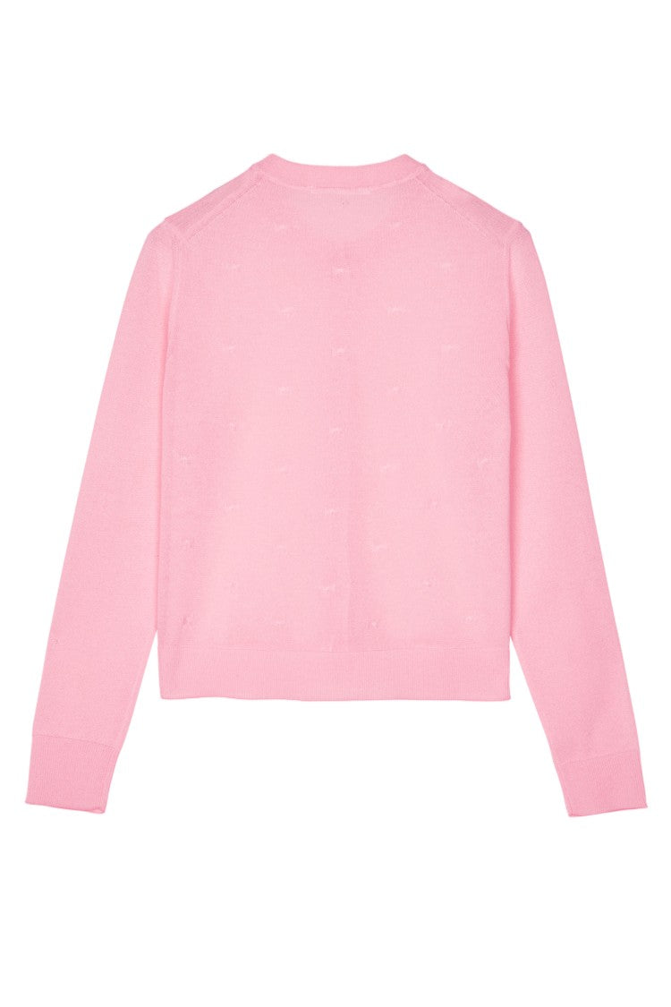 Cecilie Bahnsen Cropped Cardigan With Checkerboard Hem And Flower-Shaped Buttons