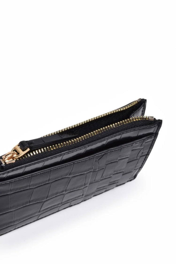 Tory Burch Crocodile-Textured Black Calfskin Cardholder