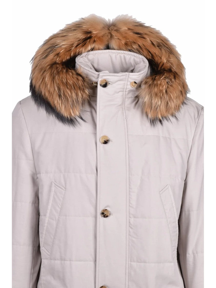 Luigi Borrelli Napoli Quilted Parka Jacket With Detachable Fur Trim And Hybrid Closure