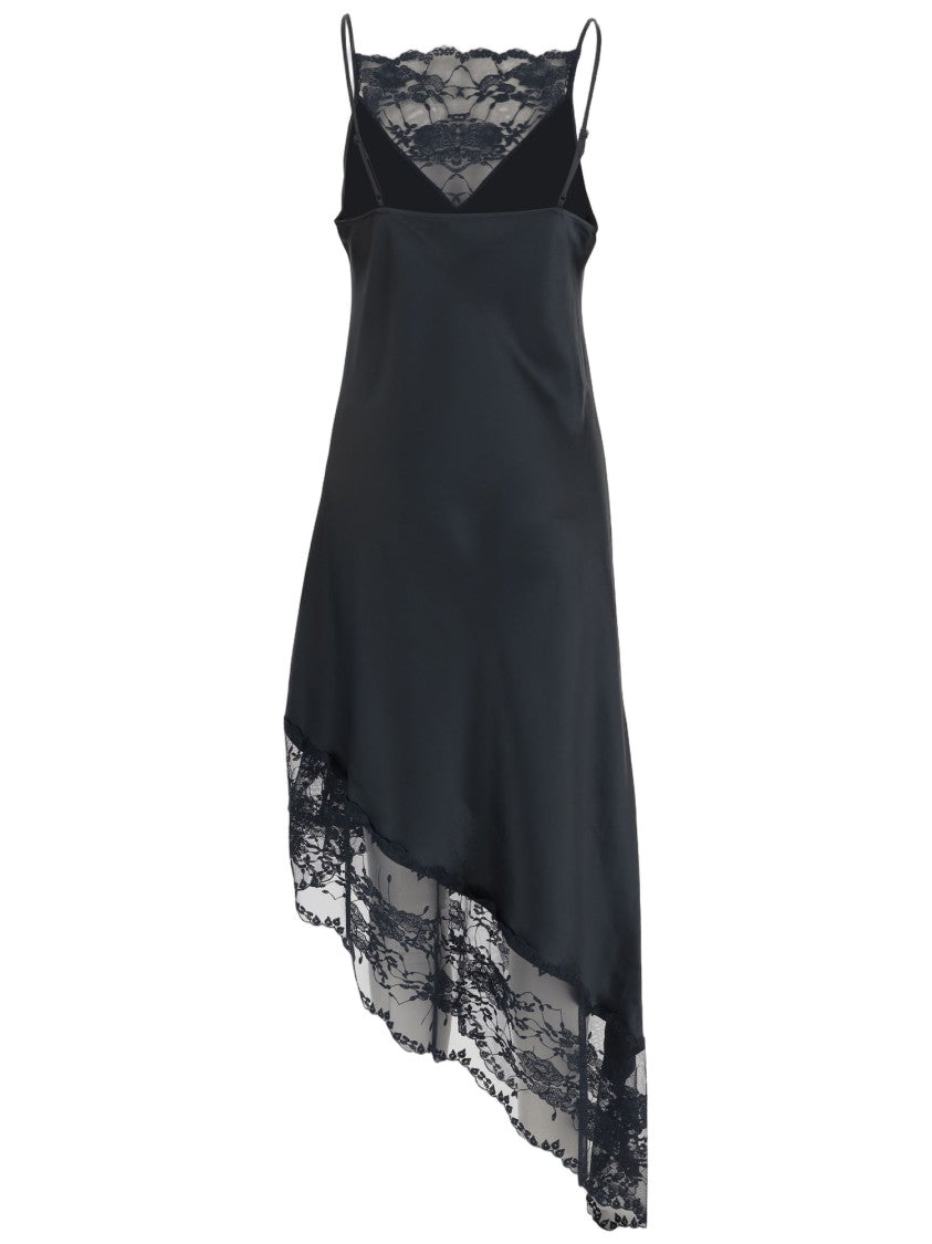 By Malene Birger Navy Asymmetrical Maxi Dress With Lace Accents