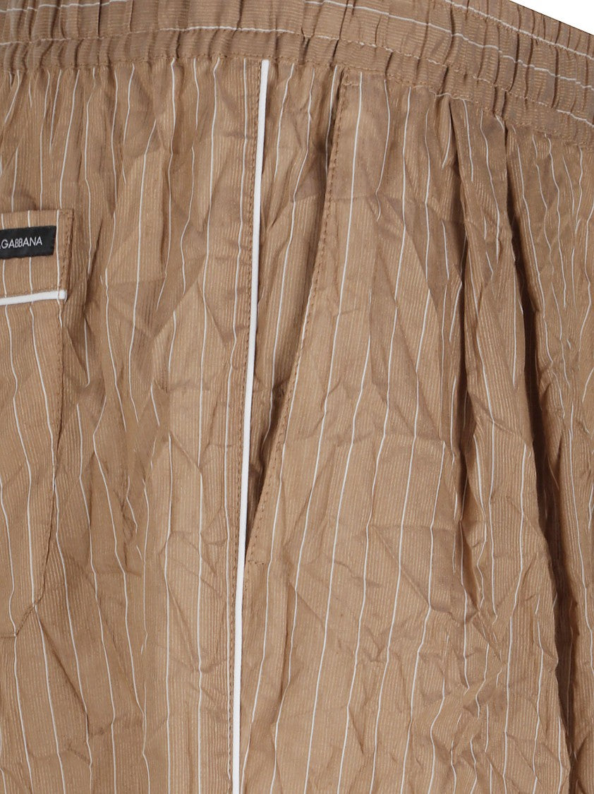 Dolce & Gabbana Relaxed Fit Brown Trousers With Subtle Pinstripe Texture