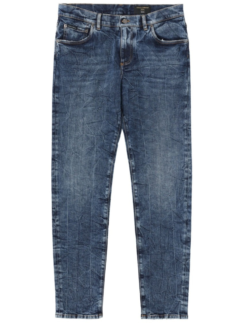 Dolce & Gabbana Blue Cotton Blend Whiskering Jeans