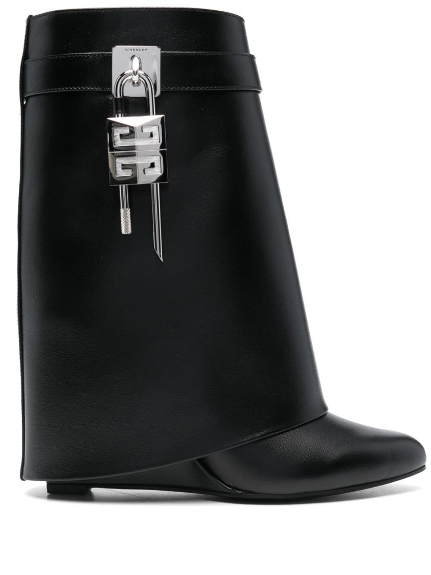 Givenchy Calf Leather Boots With 90Mm Wedge Heel And Padlock Detail