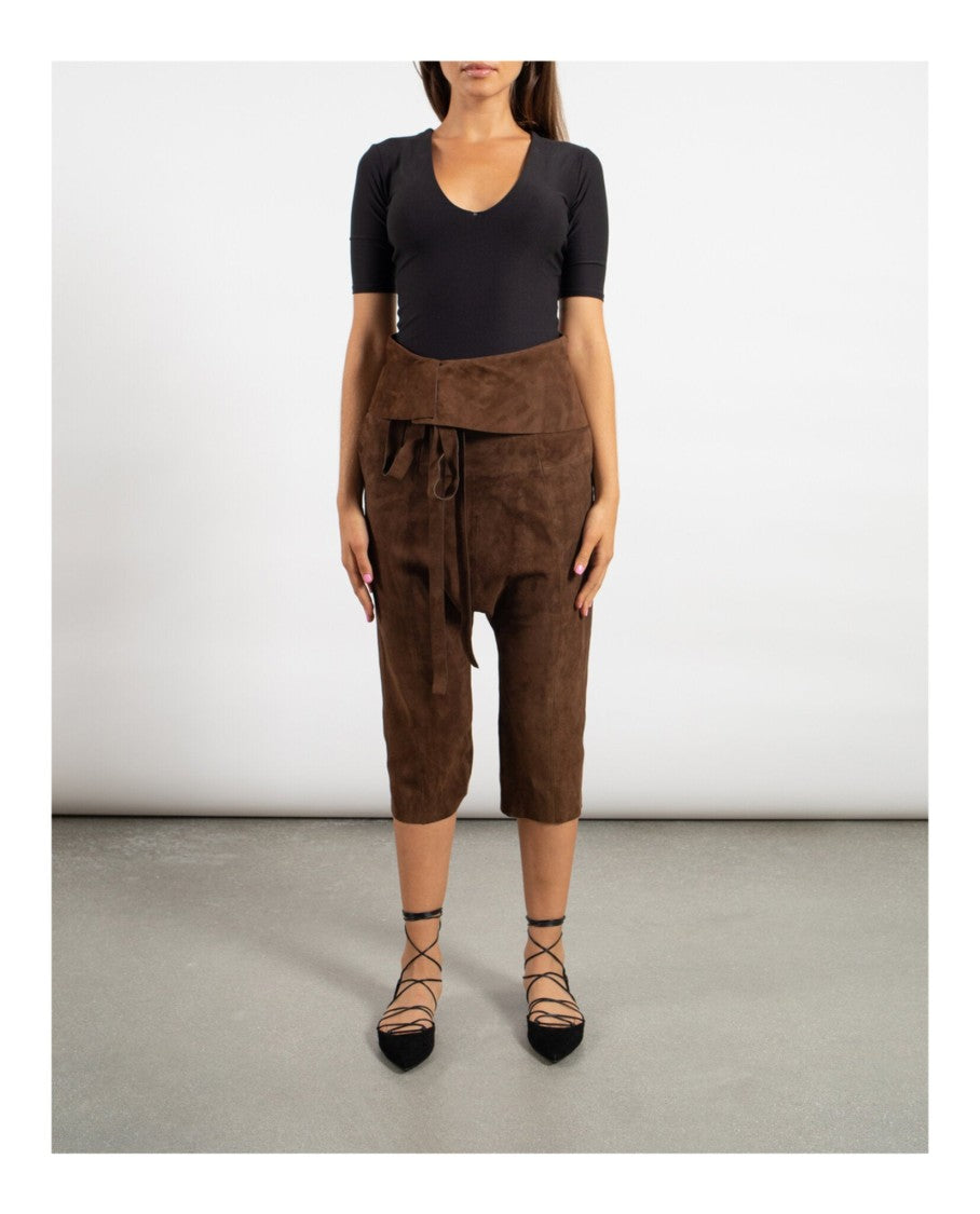 Saint Laurent Cropped Lambskin Leather Shorts With Folded Waist