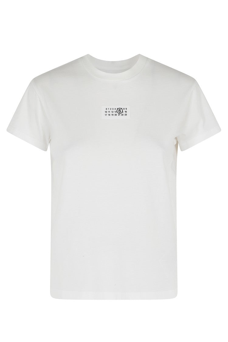 Mm6 By Maison Margiela White Front Logo Blanca-Seam Cotton T-Shirt