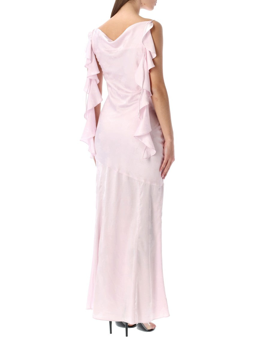 Rotate Floral Jacquard Volant Maxi Dress
