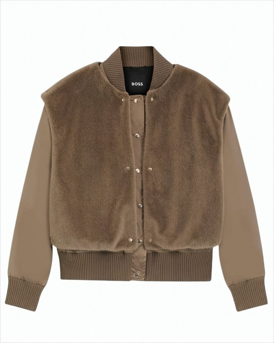 Boss Mandarin Collar Jacket With Textured Front