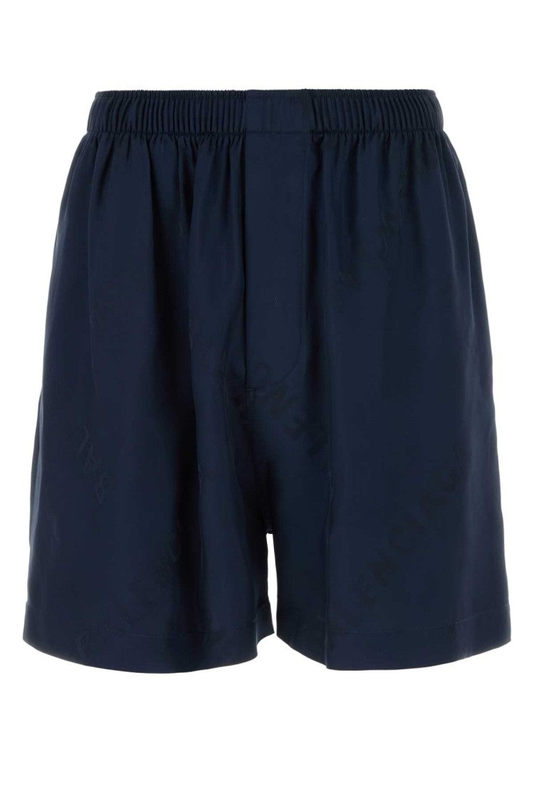 Balenciaga Navy Blue Satin Bermuda Shorts