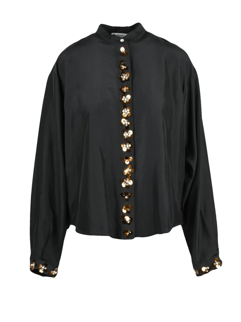Forte Forte Black Silk Puff-Sleeve Decorative Shirt
