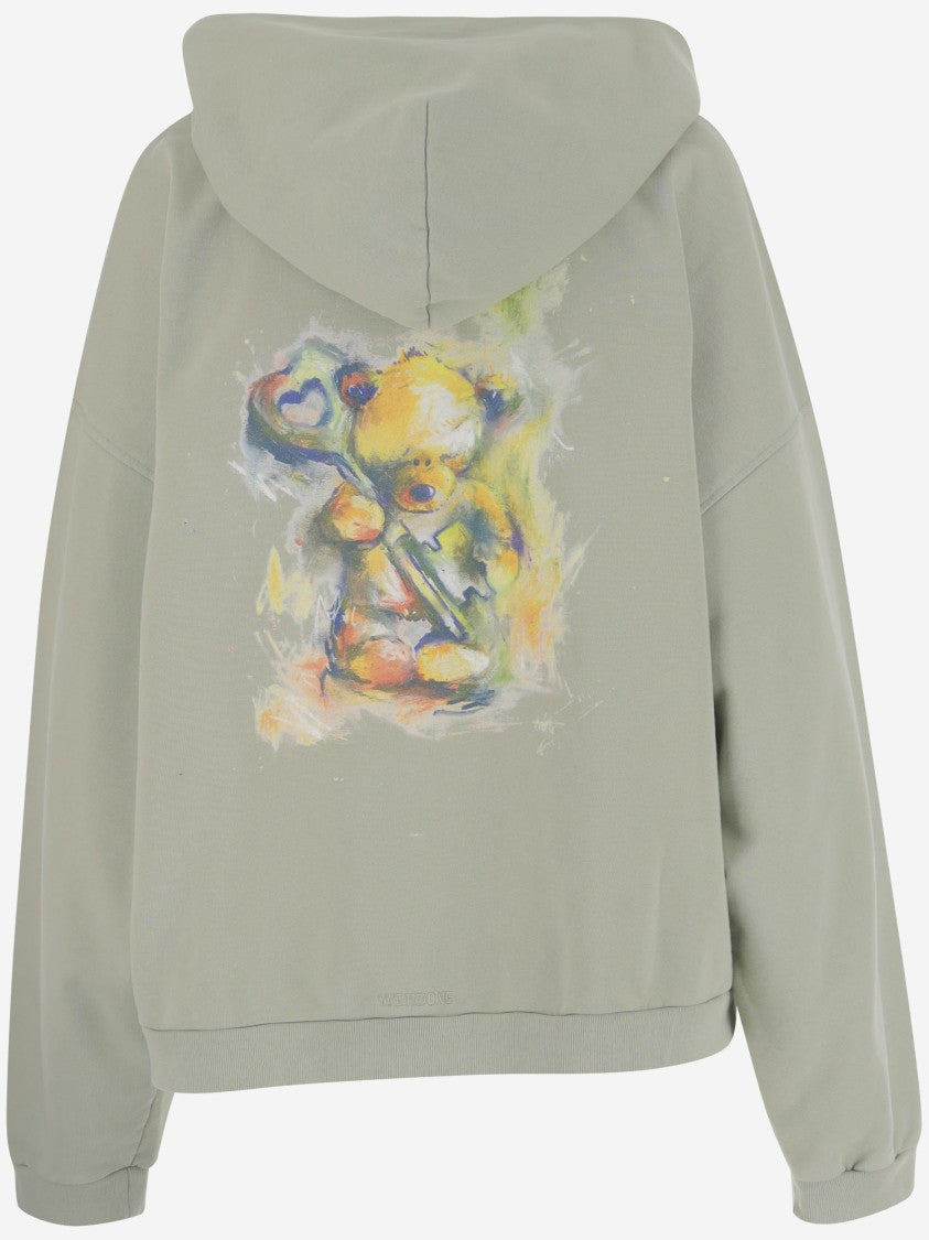 We11 Done Hooded Cotton Sweatshirt With Embroidered Logo And Bear Print
