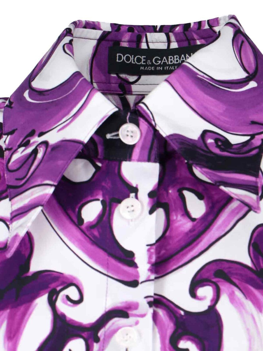Dolce & Gabbana "Maiolica" Crop Shirt White