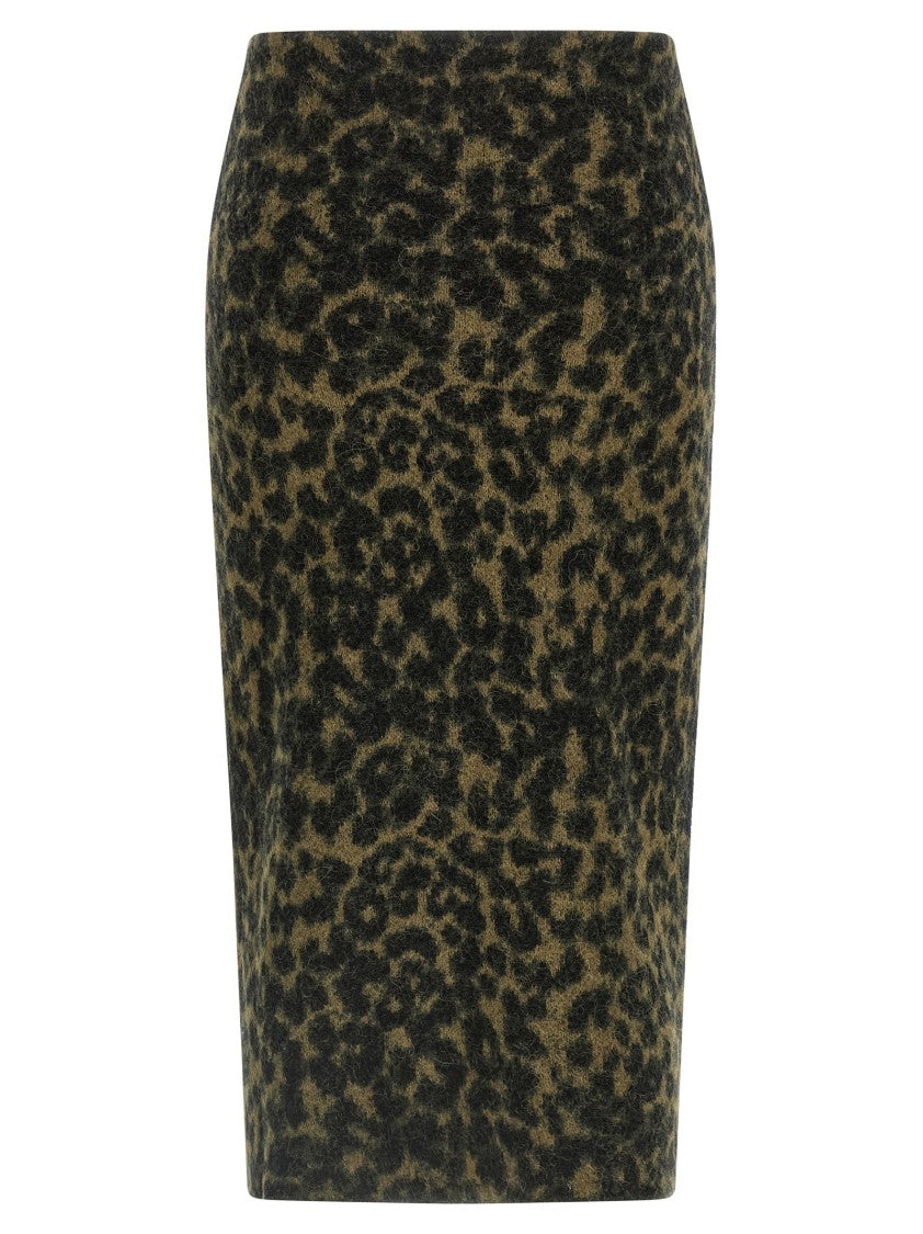Nude Alpaca Wool Blend Animal Print Midi Skirt
