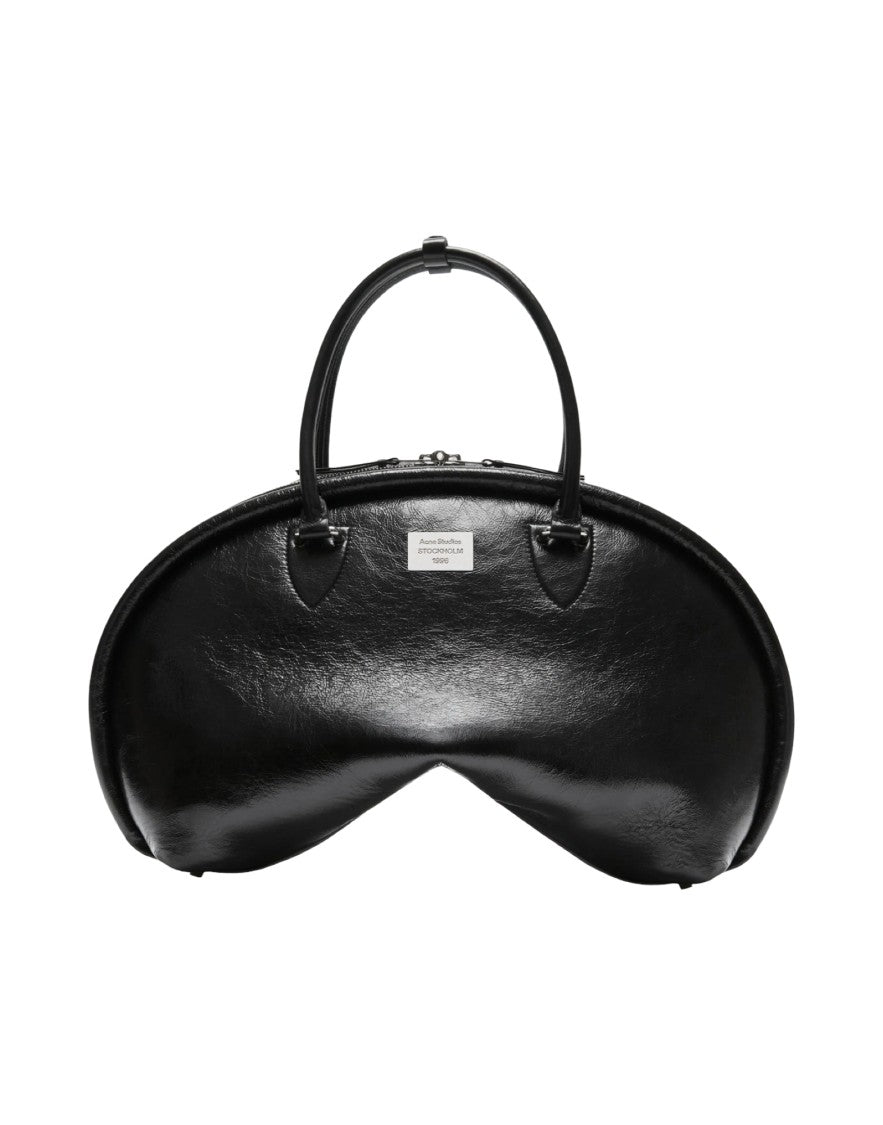 Acne Studios Black Leather Bowl-Shaped Handbag With Secure Closure