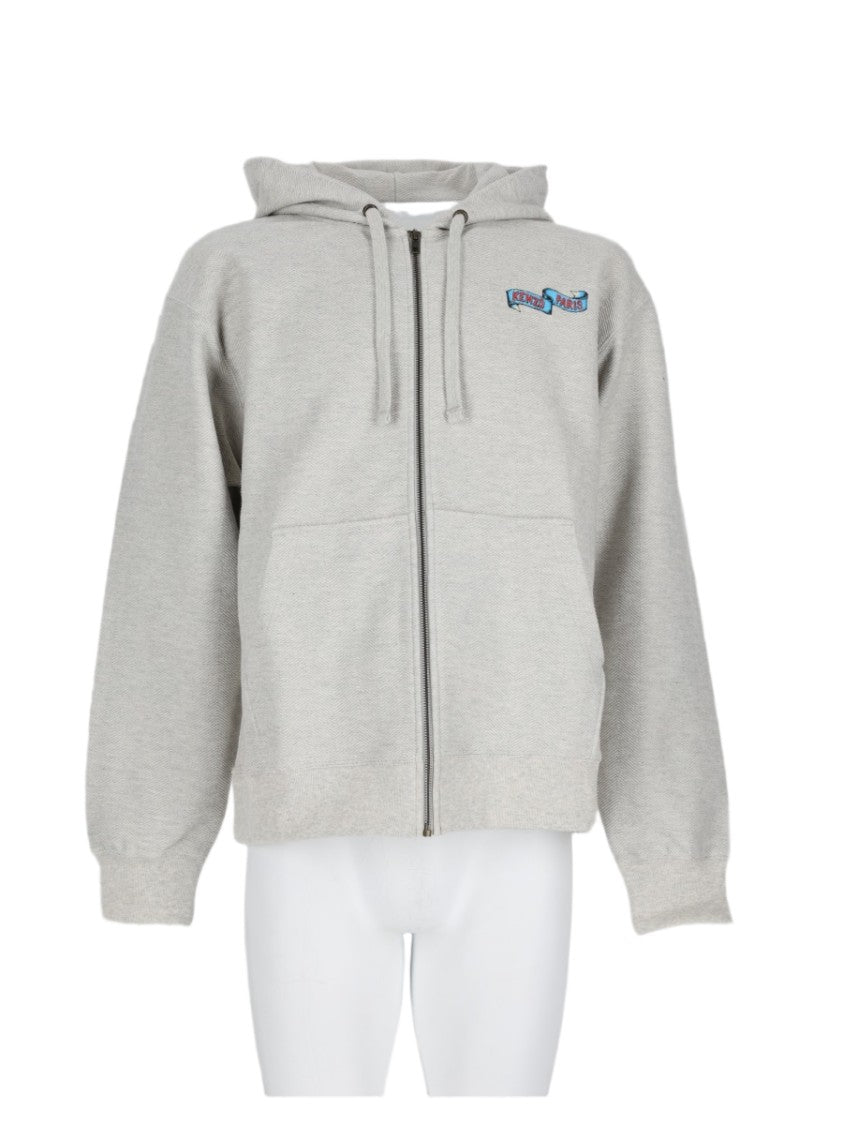 Kenzo Grey Hooded Tiger Graphic Embroidered Sweatshirt