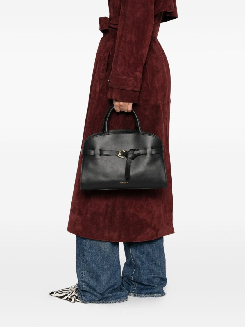 Coccinelle Structured Calf Leather Shoulder Bag With Belt Buckle Fastening