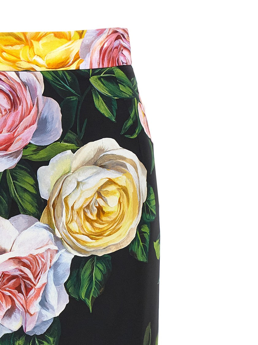 Dolce & Gabbana Floral Print Charmeuse Silk Longuette Skirt