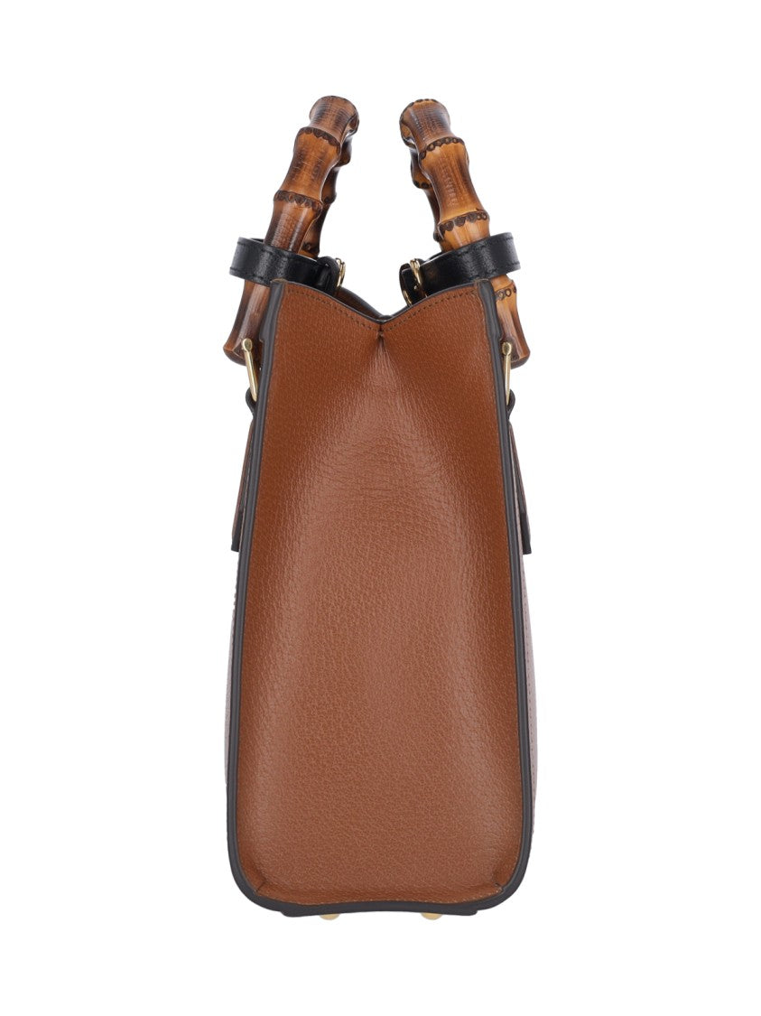 Gucci Textured Brown Leather Tote With Bamboo Handles And Adjustable Straps