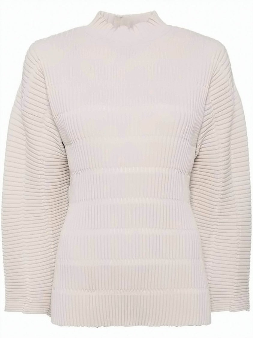 Pleats Please Structured Pleated Turtleneck With Textured Ribbed Design