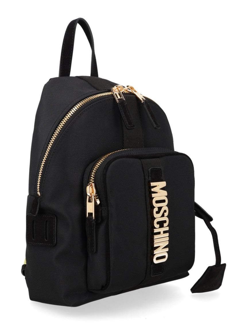 Moschino Gold Carry Me Vertical Logo Backpack