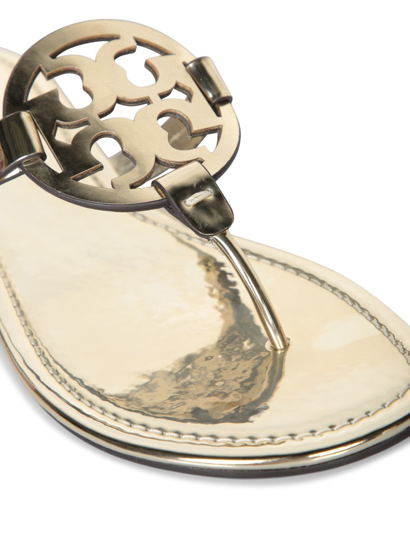 Tory Burch Shimmering Slip-On Sandals With Cut-Out Logo Detail