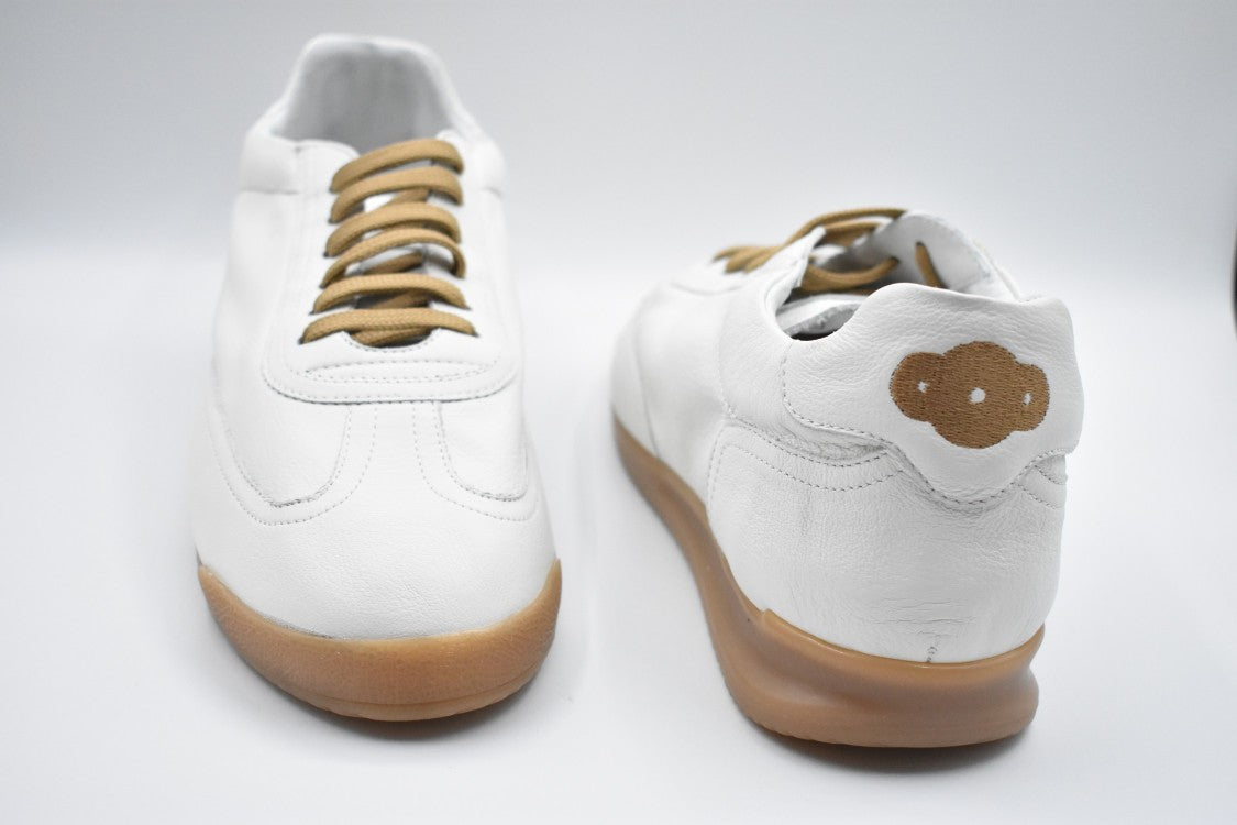 Soldini White Leather Laced Flat Shoes