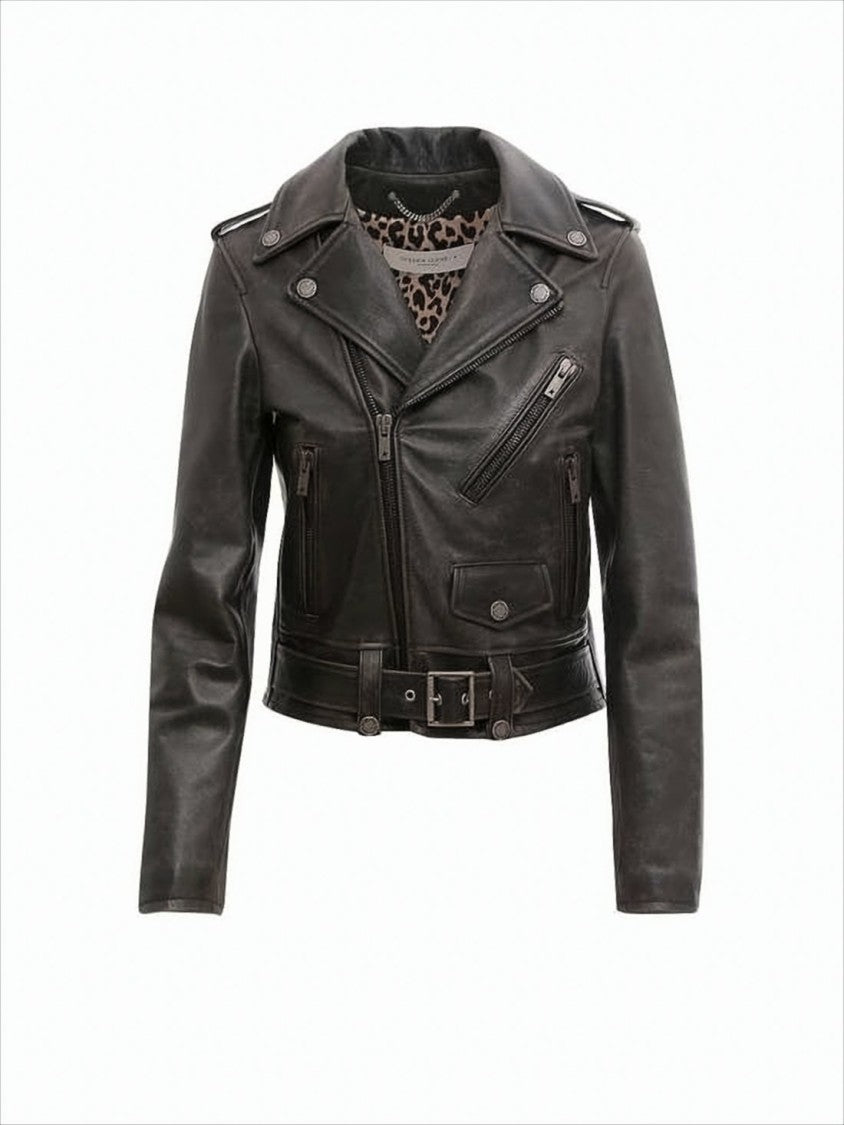 Golden Goose Cropped Black Biker Jacket With Zipper