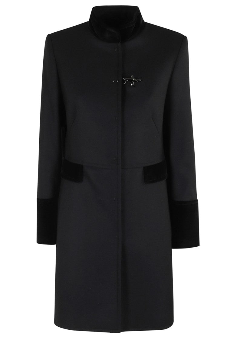 Fay Long Sleeve Black Wool Coat
