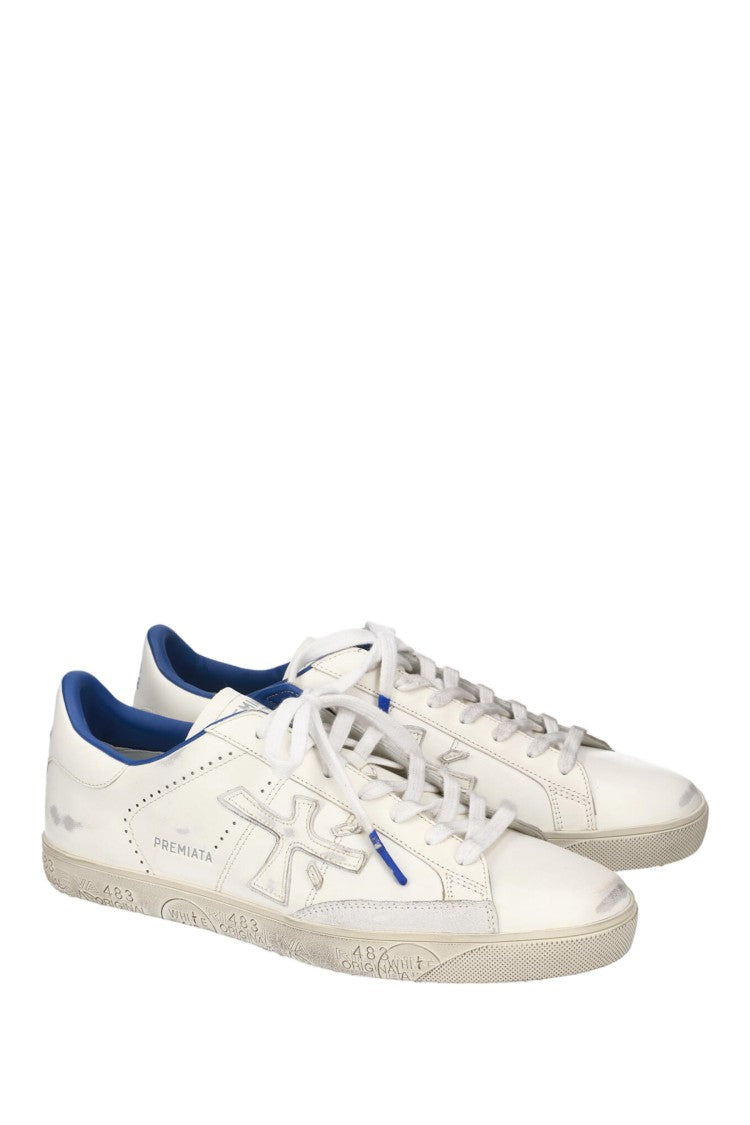 Premiata White Blue Steven Leather Sneakers