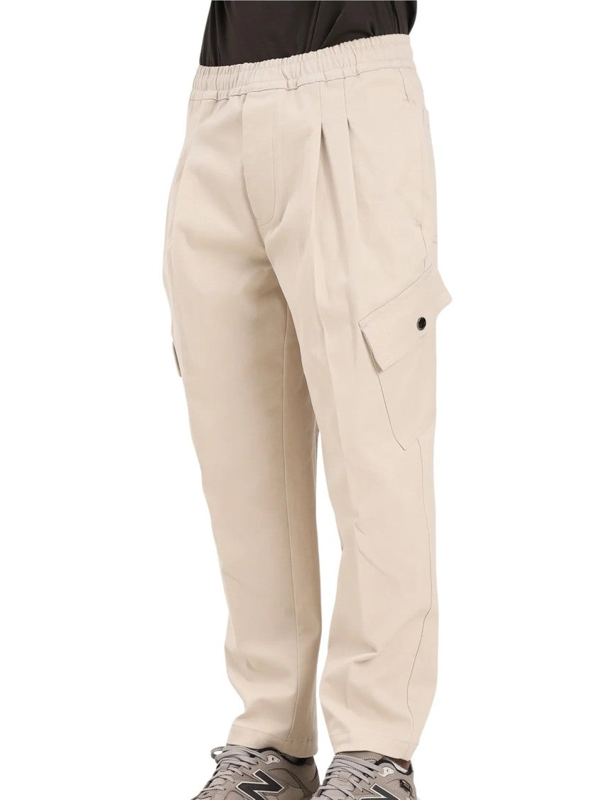 Yes London Beige Pleated Stretch Cotton Cargo Pants