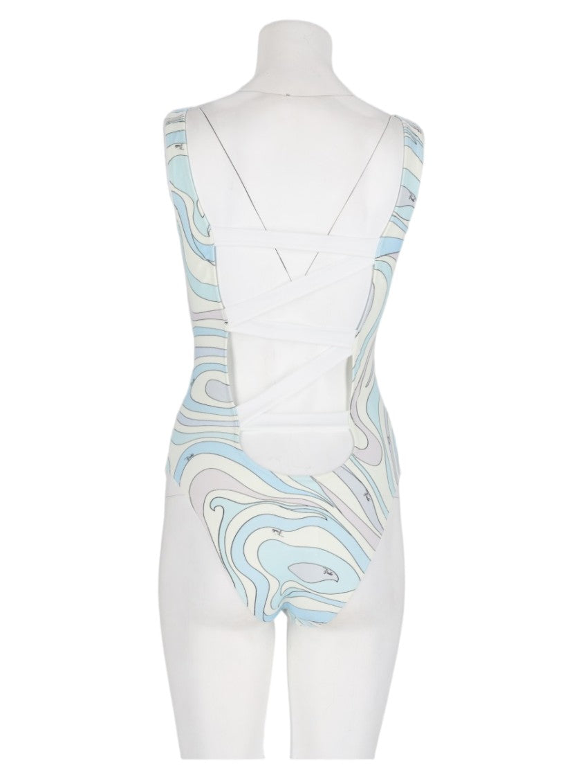 Pucci Baby Blue Abstract Open-Back One-Piece Swimsuit
