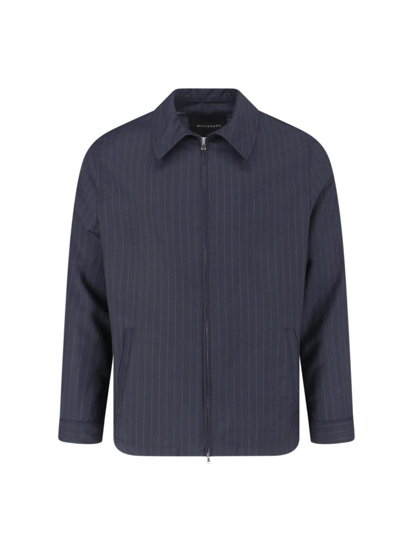 White Sand Black Pinstripe Virgin Wool Blend Jacket