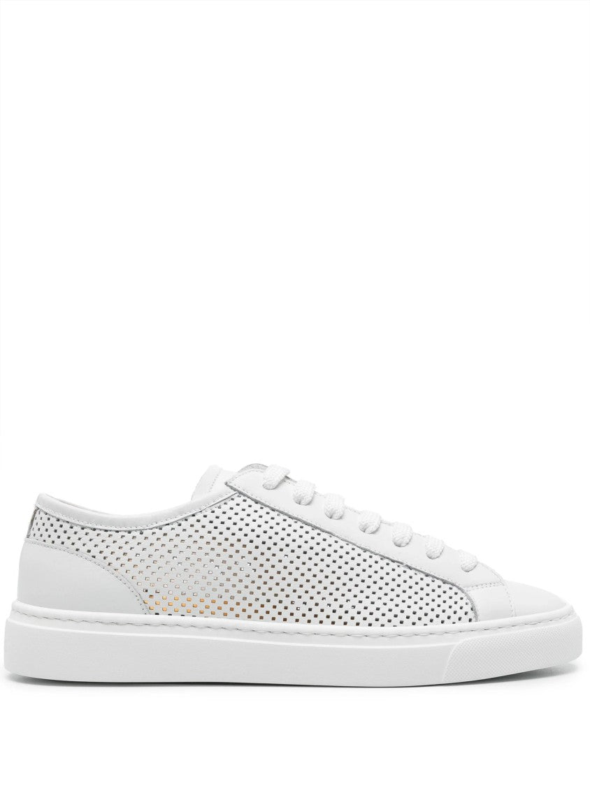 Doucal's Beige Low-Top Leather Sneakers With Perforated Side Panels