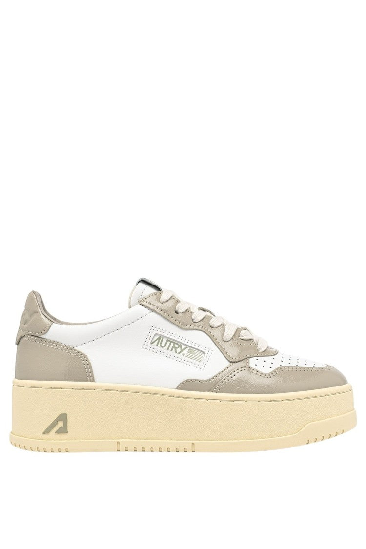 Autry Platform Low Lea Pat Wht Pltaupe Sneakers