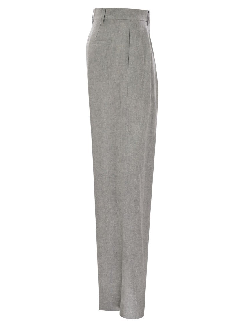Brunello Cucinelli Sartorial Wide Trousers In Sparkling Linen Canvas