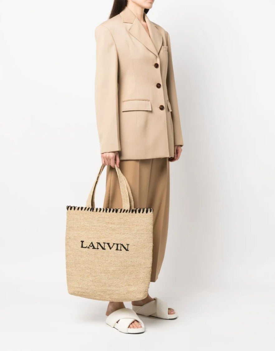 Lanvin Embroidered Logo Raffia Tote Bag