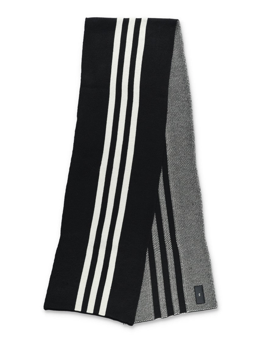 Y-3 Reversible Black Scarf With Iconic Three-Stripe Design