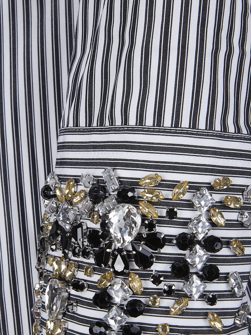 Sportmax White Raccon Cotton Shirt With Jewel Cuffs